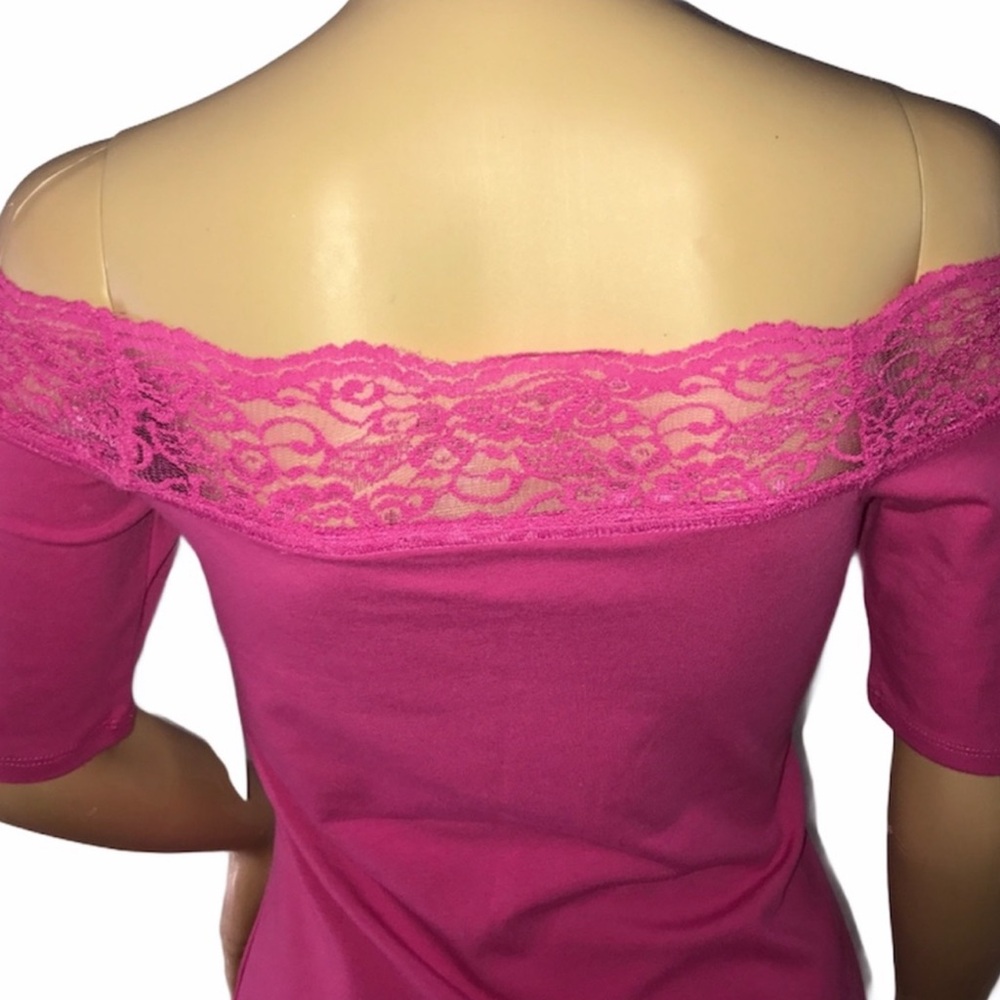 Pink Off-Shoulder Lace Top - Picture 12 of 12